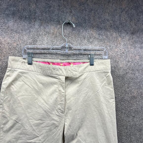 Lilly Pulitzer Pants Women 10 Khaki Cotton Spandex Straight Pink Palm Trouser - Picture 7 of 10